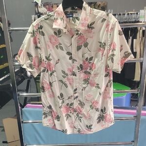 Old Navy Men's Pink Floral Button Down Shirt